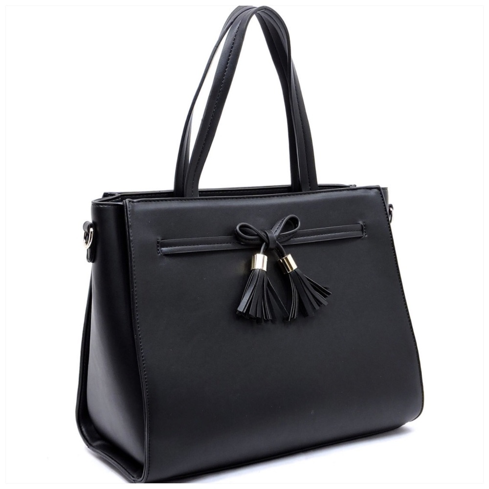 Bow Tassel Satchel Set Black - Picture 3 of 7